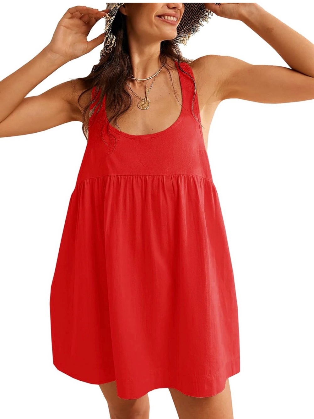 Amazon Red Linen Cotton Racerback Sundress Small
